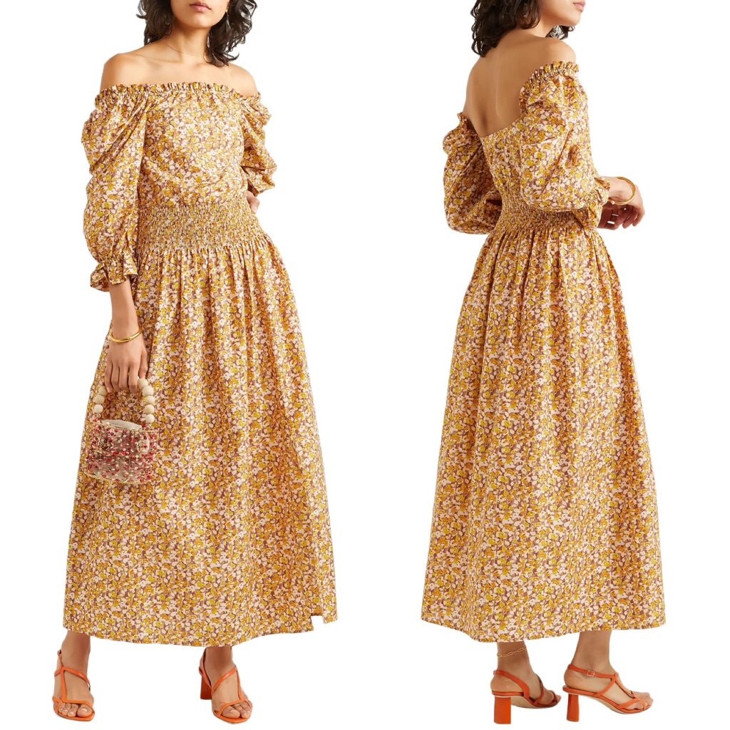 Rixo Lily Off The Shoulder Floral Print Midi Dress Xs Cottagecore *Nwt W/ Flaw